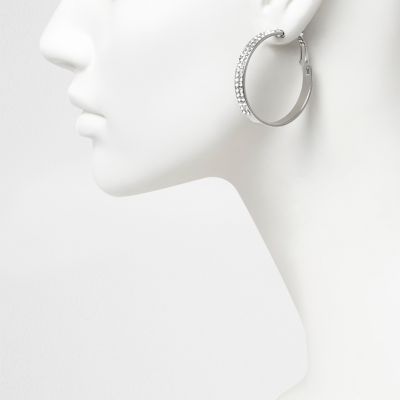 Silver tone diamante hoop earrings